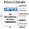 Signmission No Trespassing Without Permission OSHA Notice Sign, Plastic, 18in W x 24in L, 2PK OS-2PACK-NS-P-1824-V-15006 - alternate 2